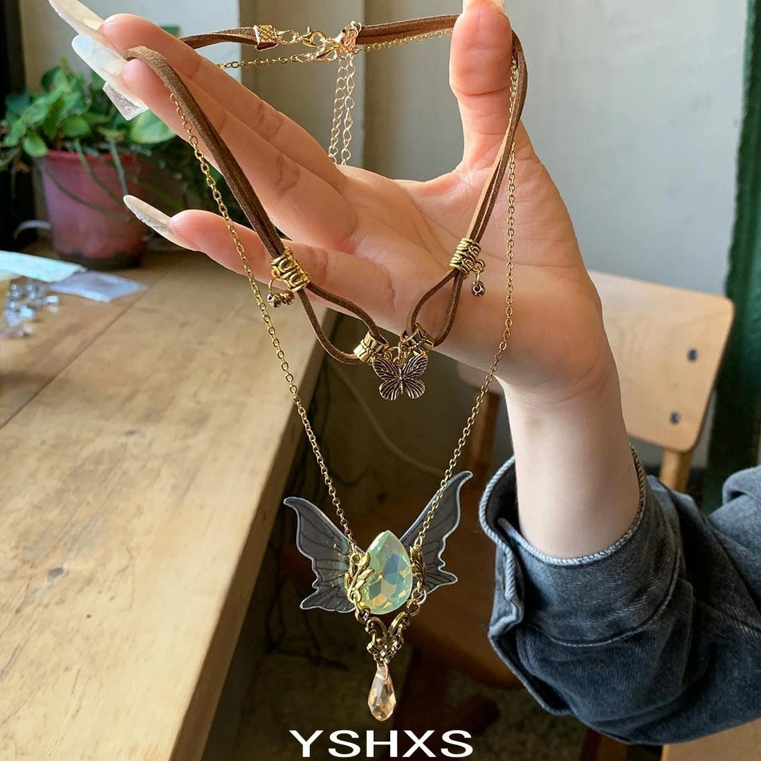 Accessories Vintage Layered Necklace With Heart Wing Pendant