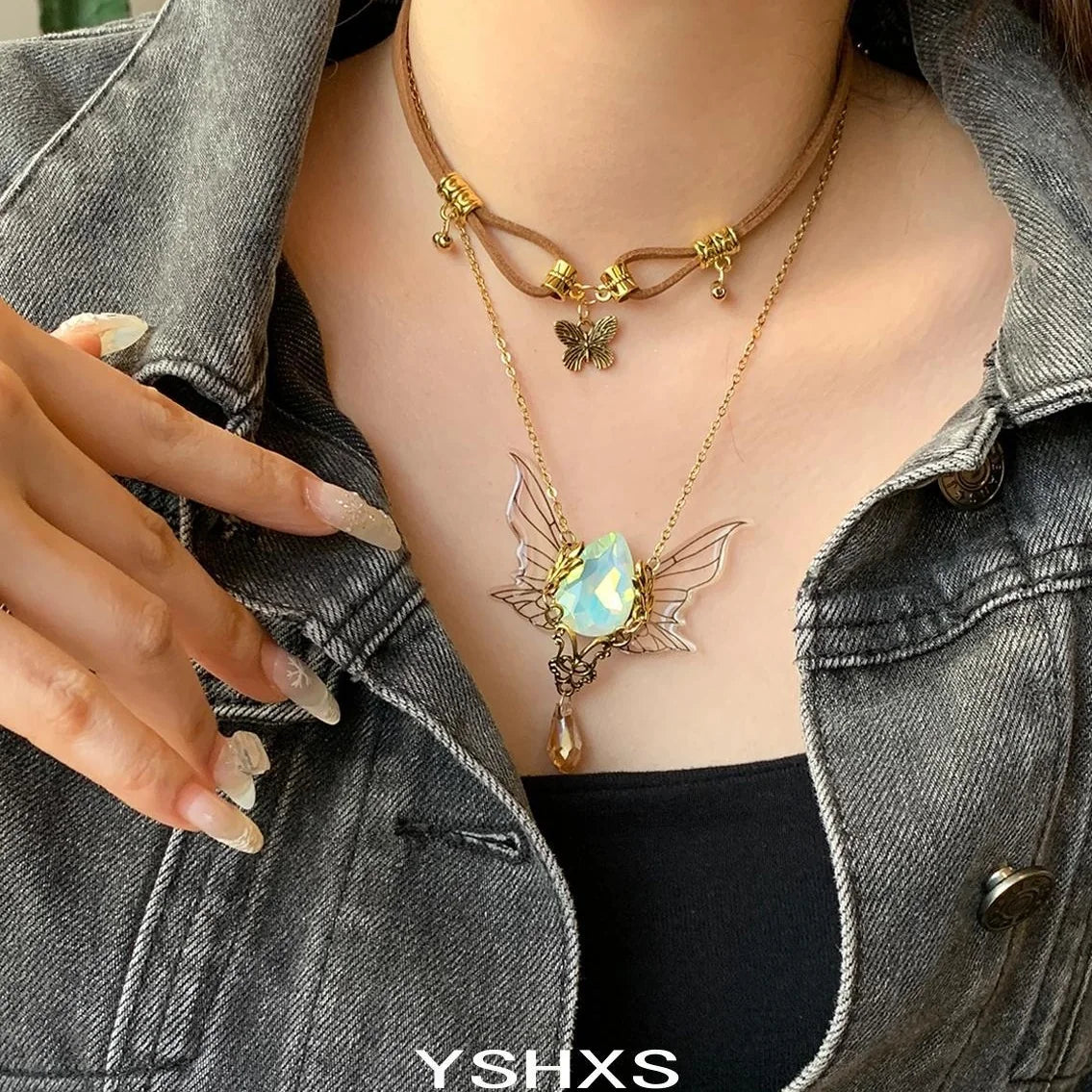 Accessories Vintage Layered Necklace With Heart Wing Pendant
