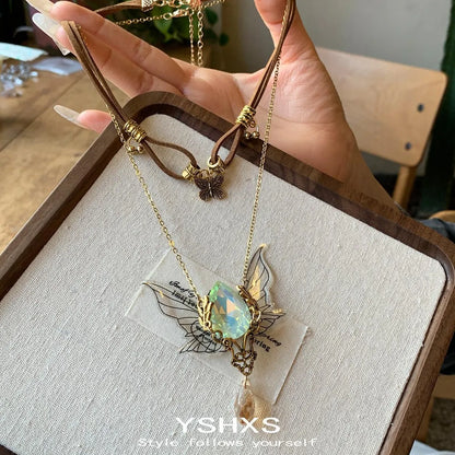 Accessories Vintage Layered Necklace With Heart Wing Pendant