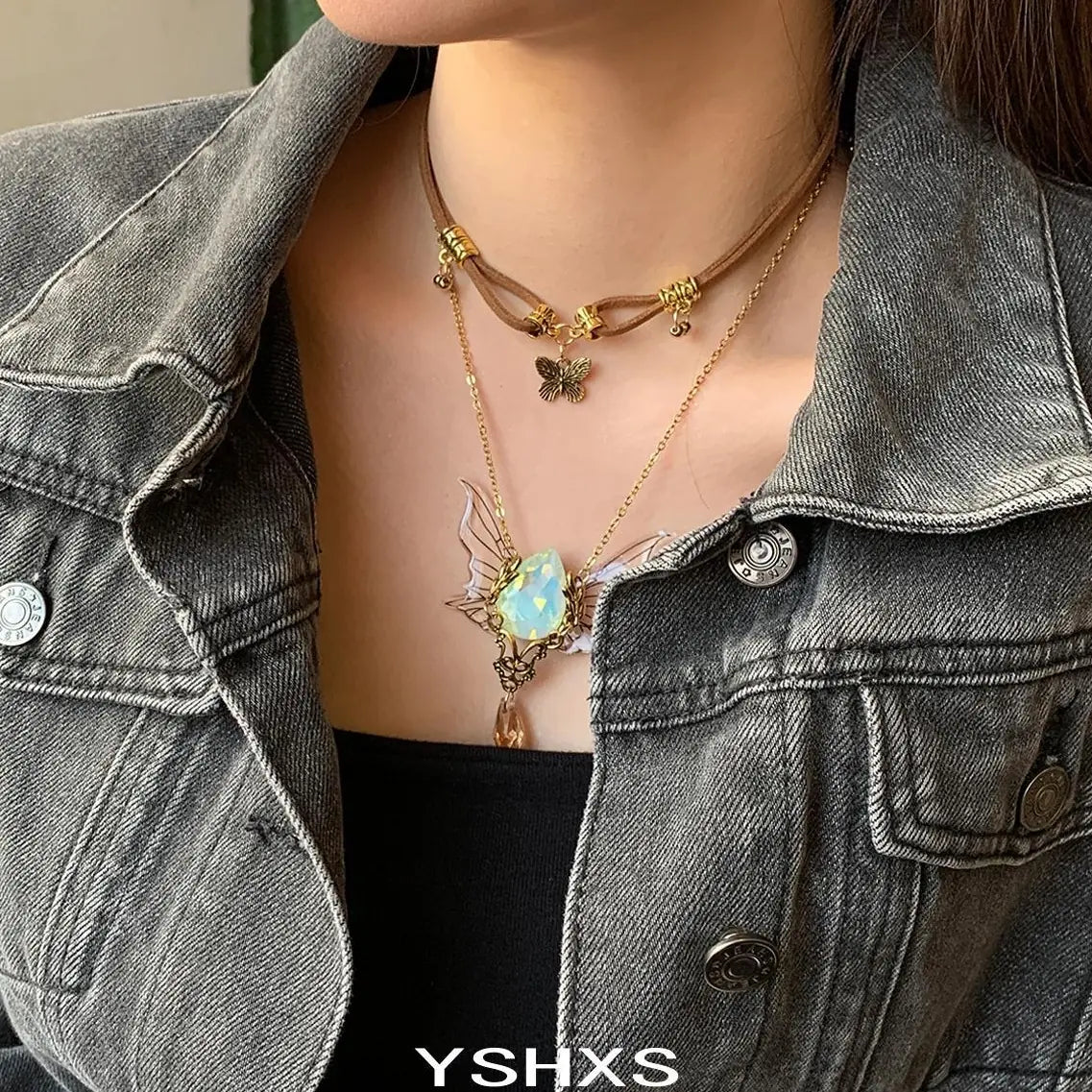 Accessories Vintage Layered Necklace With Heart Wing Pendant