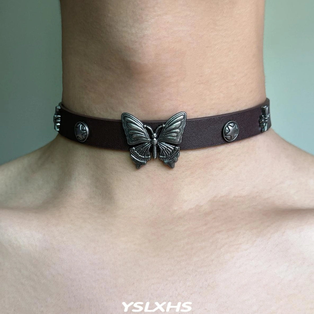 Accessories Vintage Leather Butterfly Choker Necklace