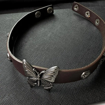 Accessories Vintage Leather Butterfly Choker Necklace