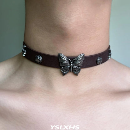 Accessories Vintage Leather Butterfly Choker Necklace