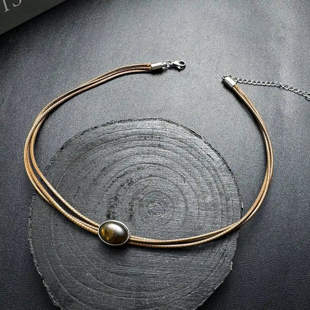 Accessories Vintage Multilayer Tiger Eye Leather Choker