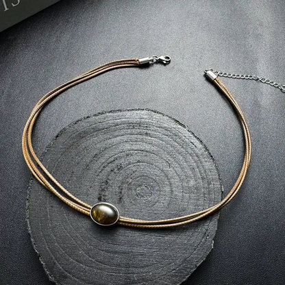Accessories Vintage Multilayer Tiger Eye Leather Choker