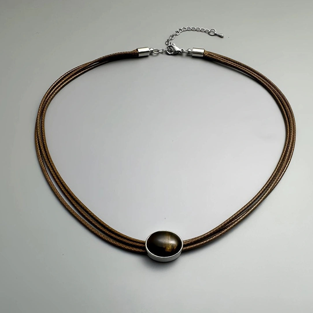 Accessories Vintage Multilayer Tiger Eye Leather Choker