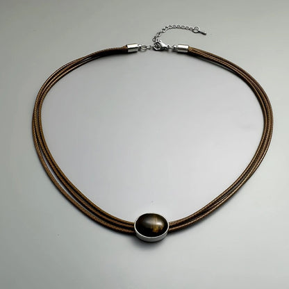 Accessories Vintage Multilayer Tiger Eye Leather Choker