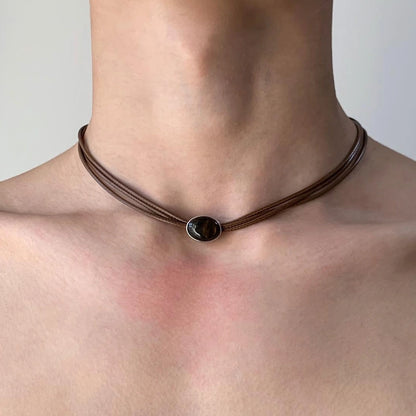 Accessories Vintage Multilayer Tiger Eye Leather Choker