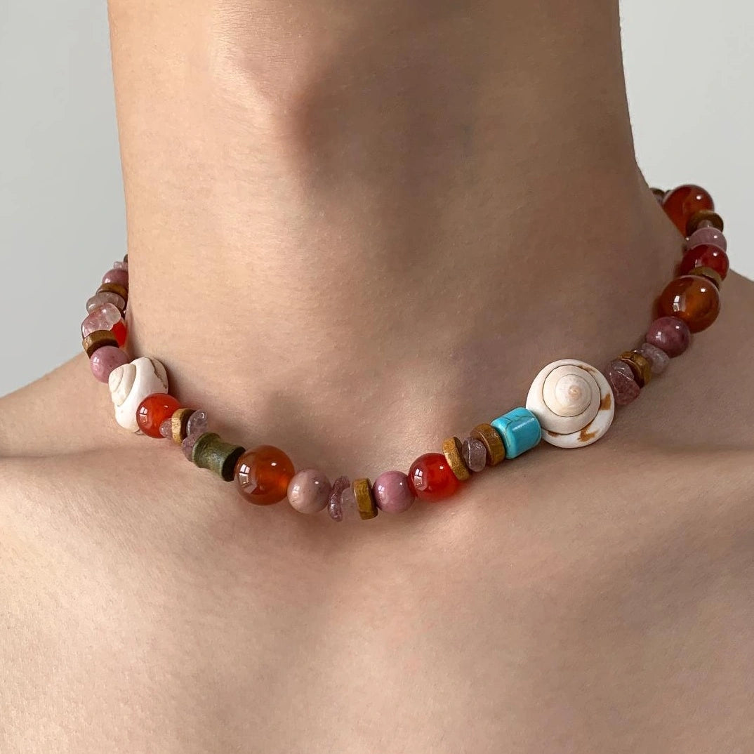 Accessories Vintage Natural Stone Wood Bead Ethnic Necklace