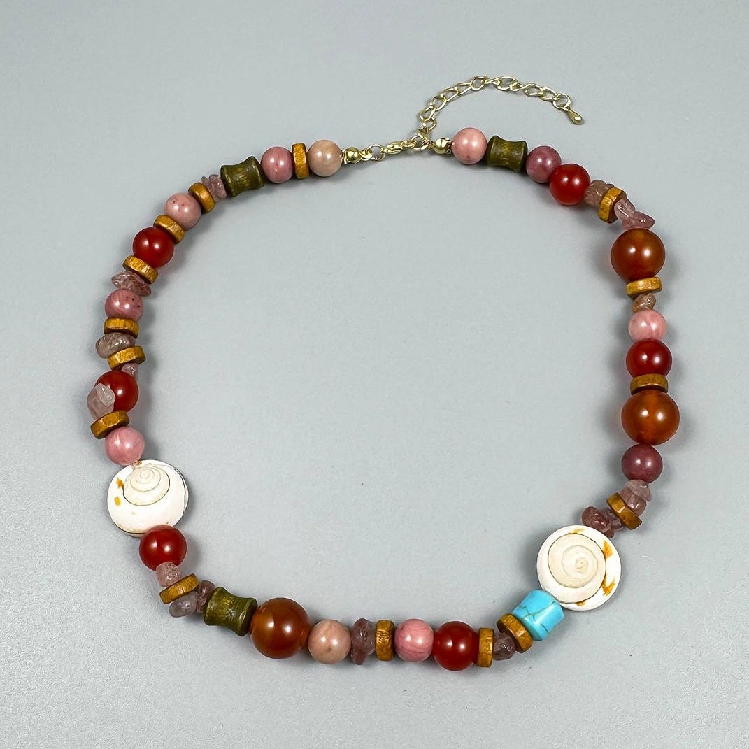 Accessories Vintage Natural Stone Wood Bead Ethnic Necklace