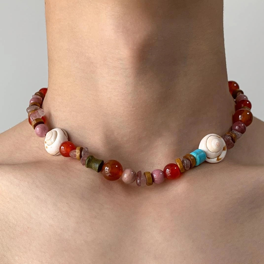 Accessories Vintage Natural Stone Wood Bead Ethnic Necklace