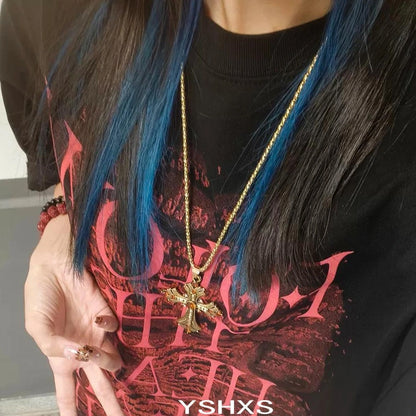 Accessories Vintage Punk Cross Necklace With Gold Rhinestones