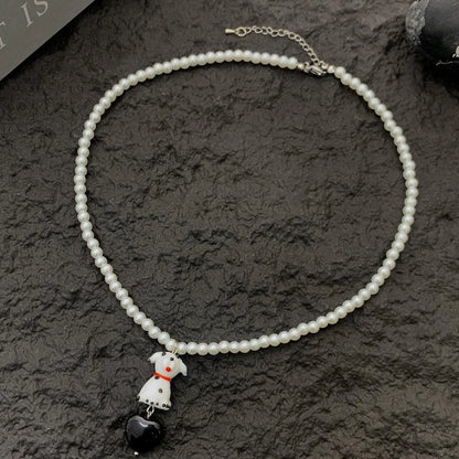 Accessories Vintage Puppy Pearl Pendant Necklace