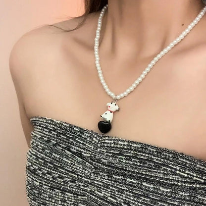 Accessories Vintage Puppy Pearl Pendant Necklace