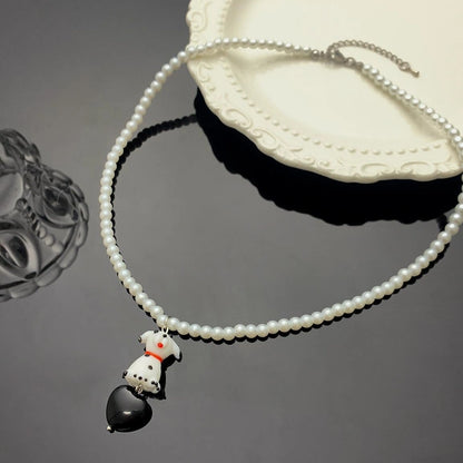 Accessories Vintage Puppy Pearl Pendant Necklace