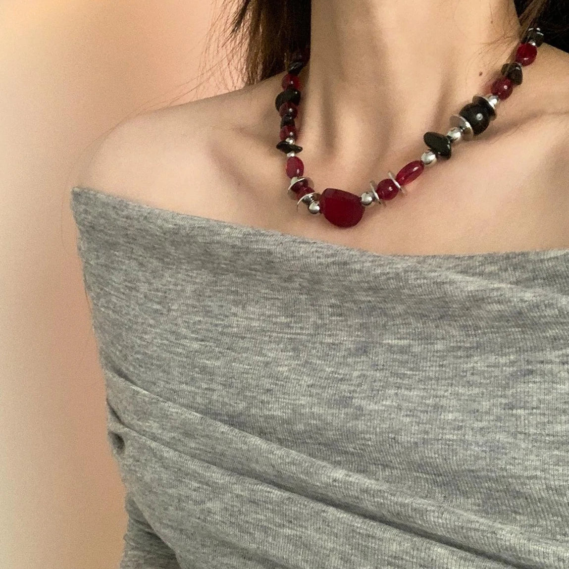 Accessories Vintage Red Beaded Choker Necklace