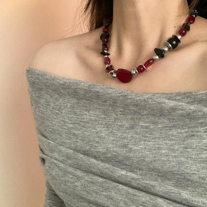 Accessories Vintage Red Beaded Choker Necklace