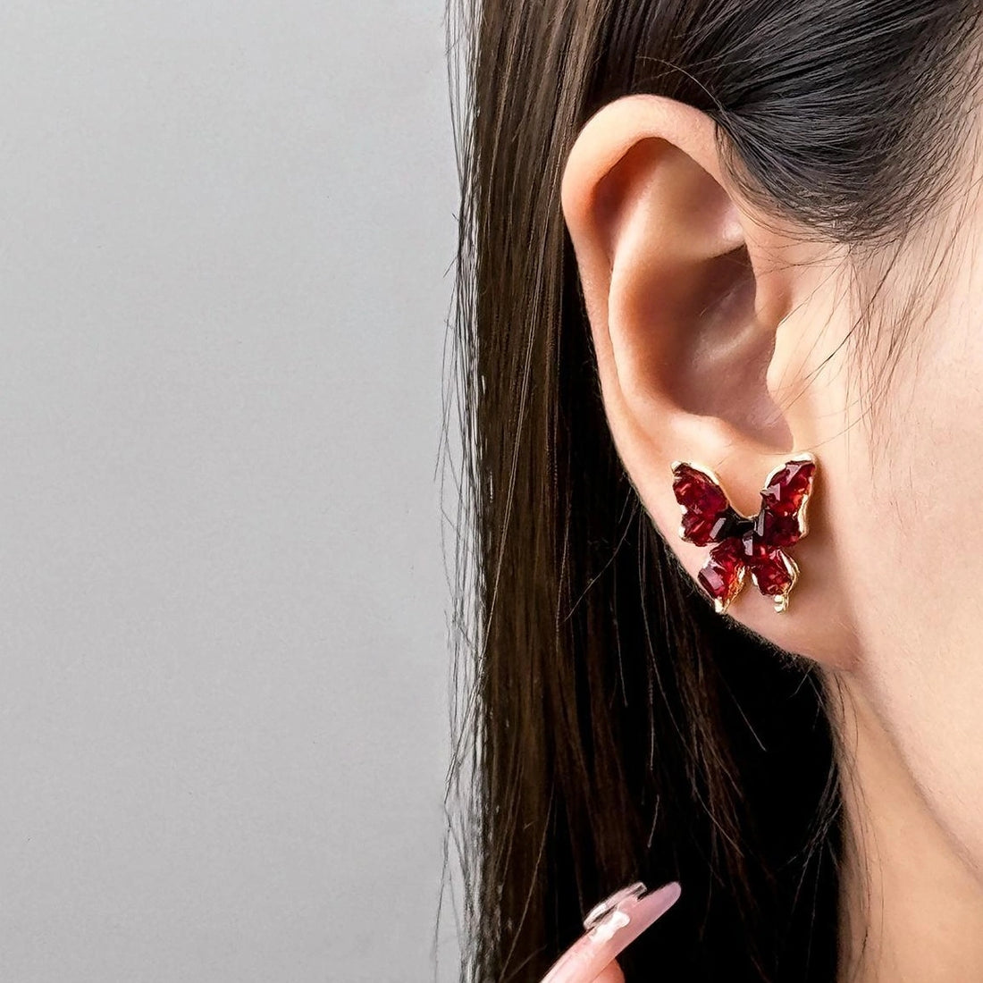 Accessories Vintage Red Crystal Butterfly Earrings