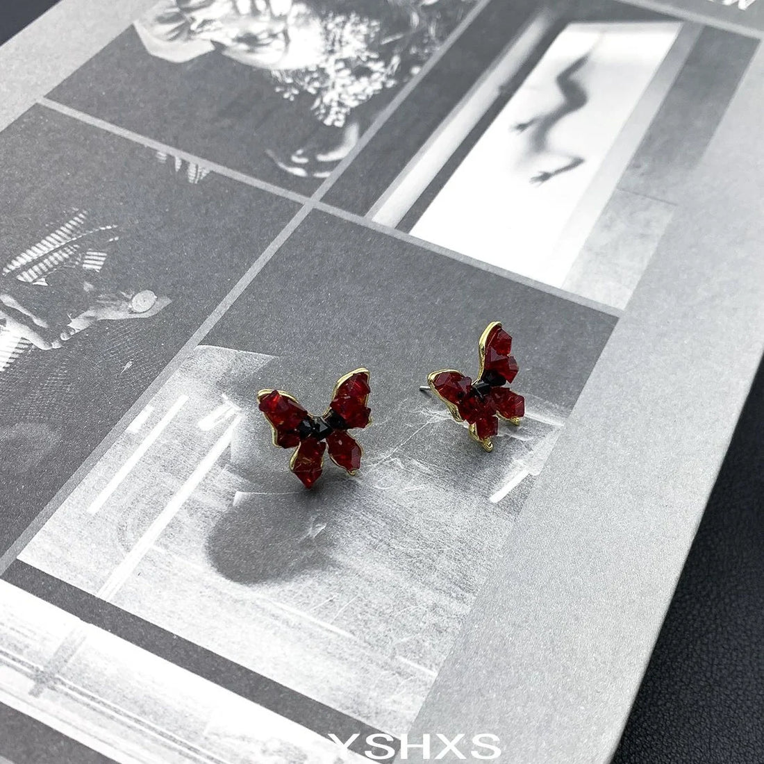 Accessories Vintage Red Crystal Butterfly Earrings