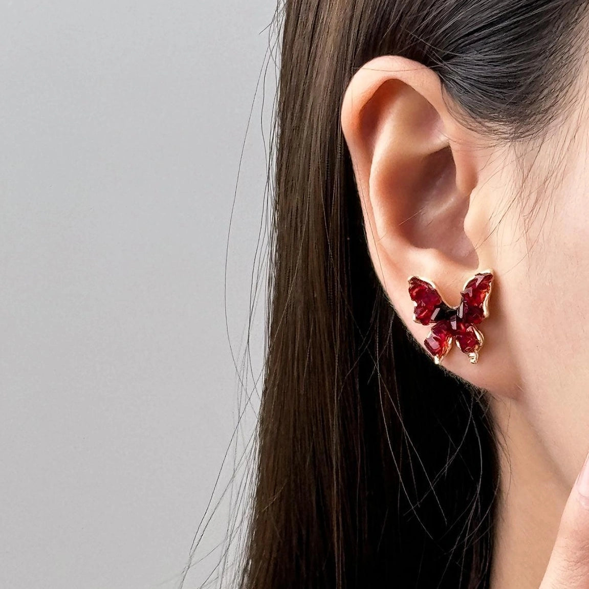 Accessories Vintage Red Crystal Butterfly Earrings