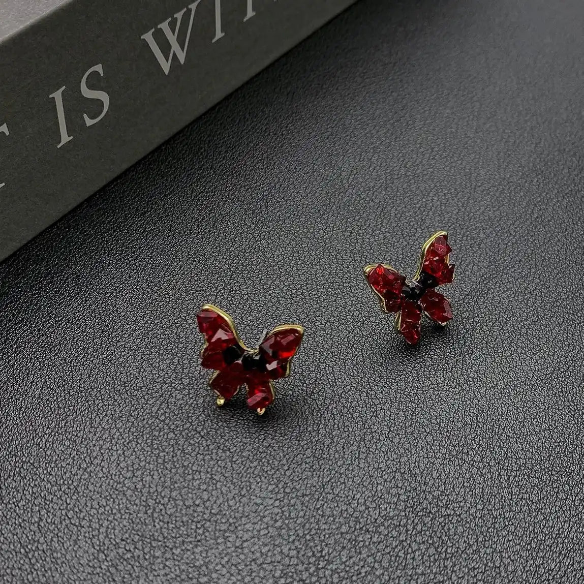 Accessories Vintage Red Crystal Butterfly Earrings