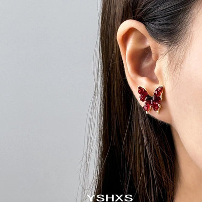 Accessories Vintage Red Crystal Butterfly Earrings