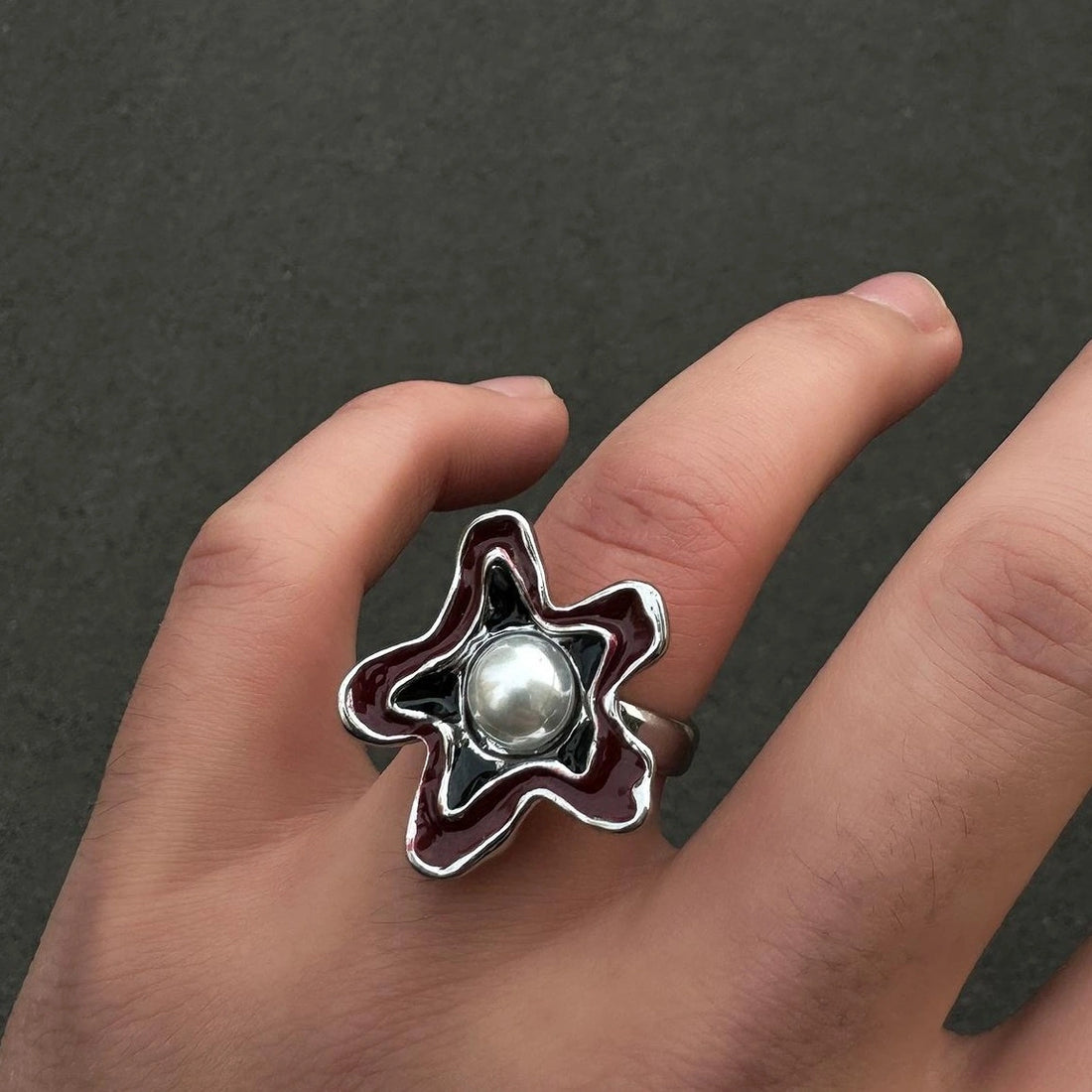 Accessories Vintage Red Floral Adjustable Open Ring