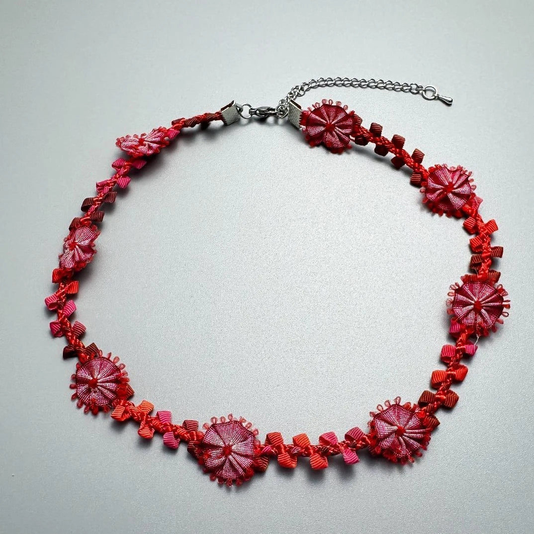 Accessories Vintage Red Handwoven Floral Lariat Necklace