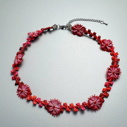 Accessories Vintage Red Handwoven Floral Lariat Necklace