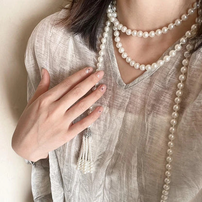 Accessories Vintage Tassel Pearl Layered Necklace