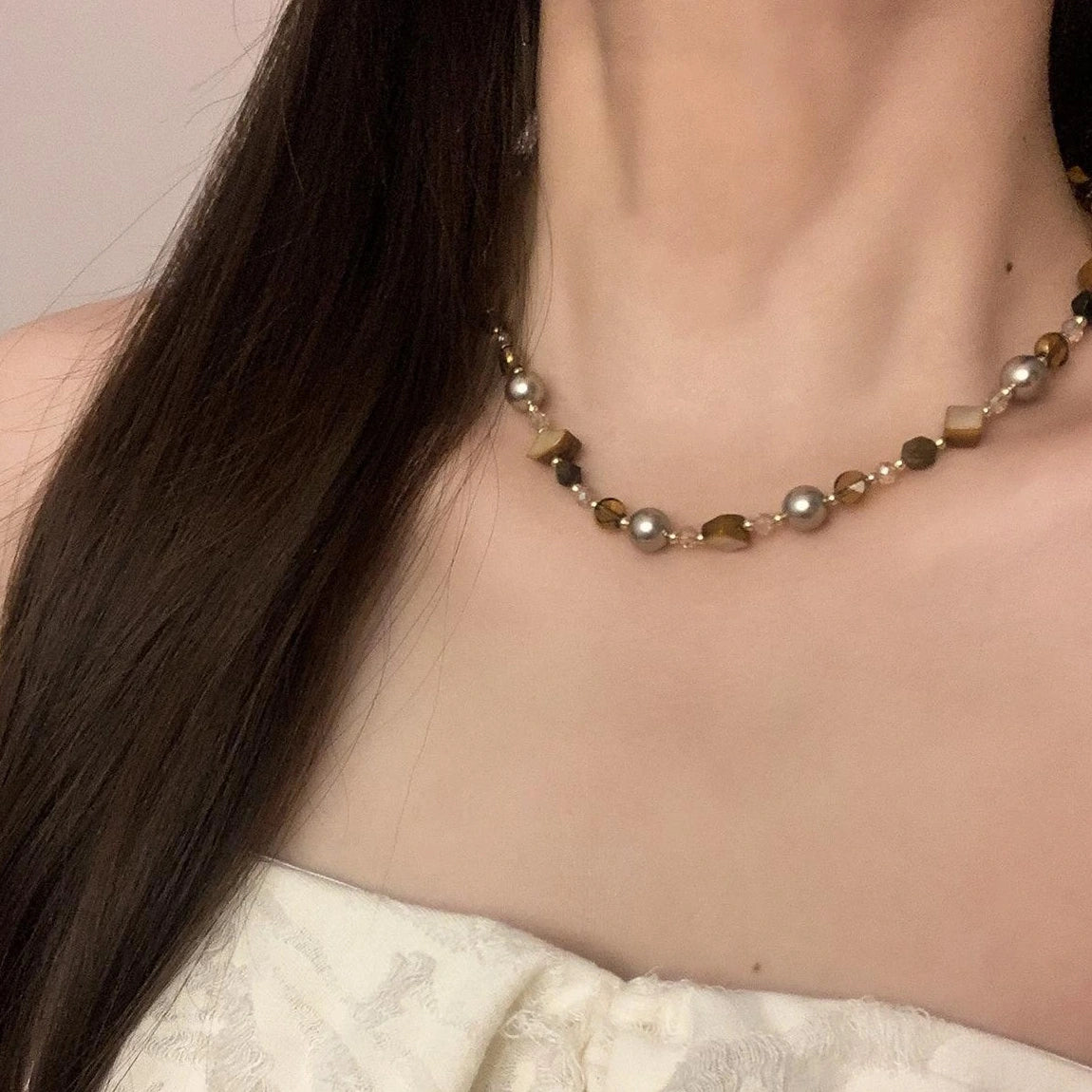 Accessories Vintage Tiger Eye Beaded Necklace