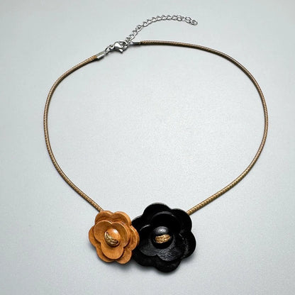 Accessories Wooden Flower Choker With Leather Lace Necklace