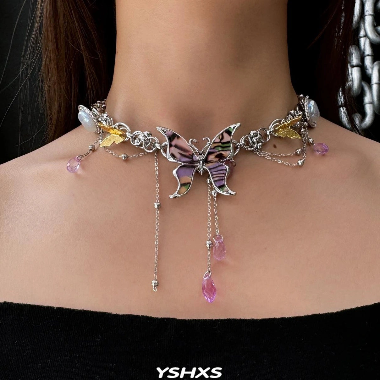 Accessories Y2K Punk Butterfly Choker With Fringe