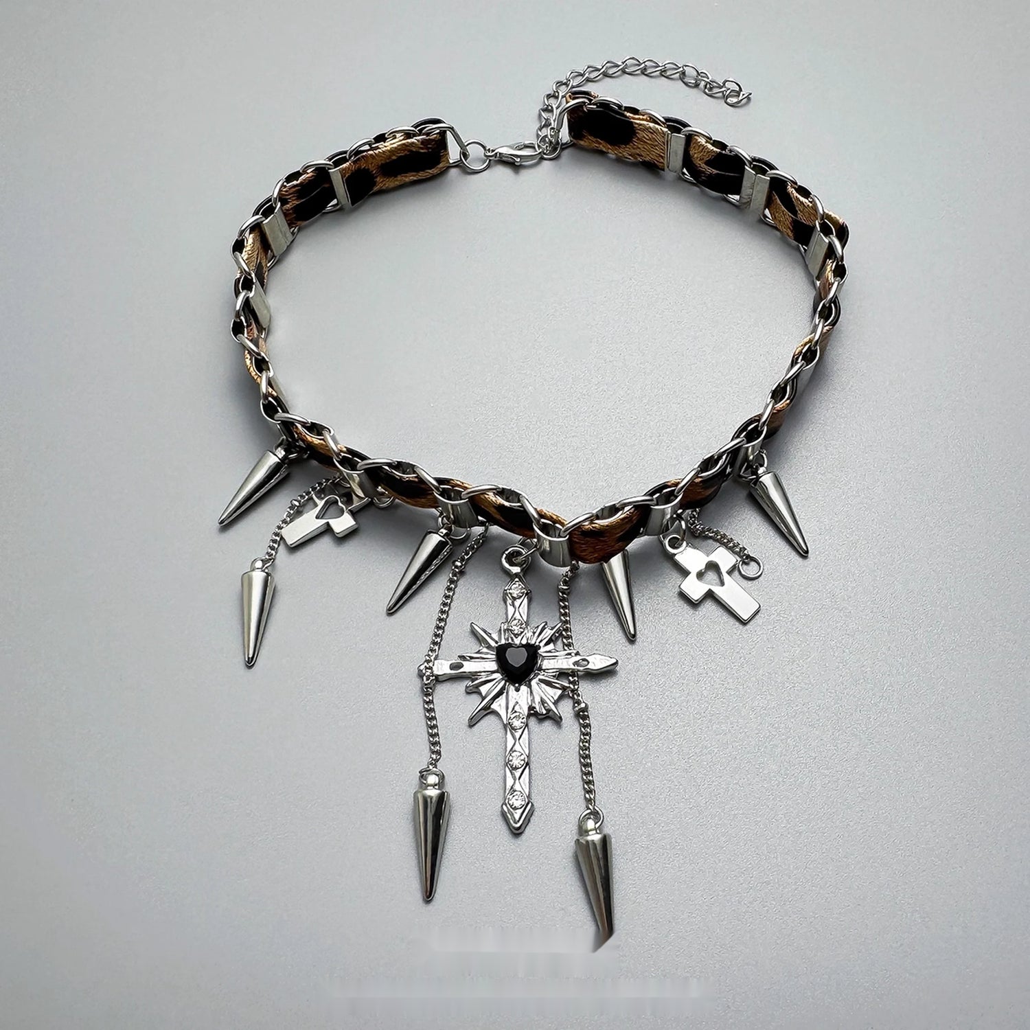 Accessories_Y2k_Cross_Leopard_Spike_Fringe_Choker_MISSTT