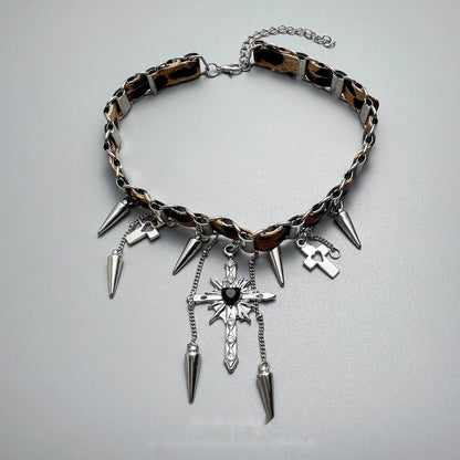 Accessories_Y2k_Cross_Leopard_Spike_Fringe_Choker_MISSTT