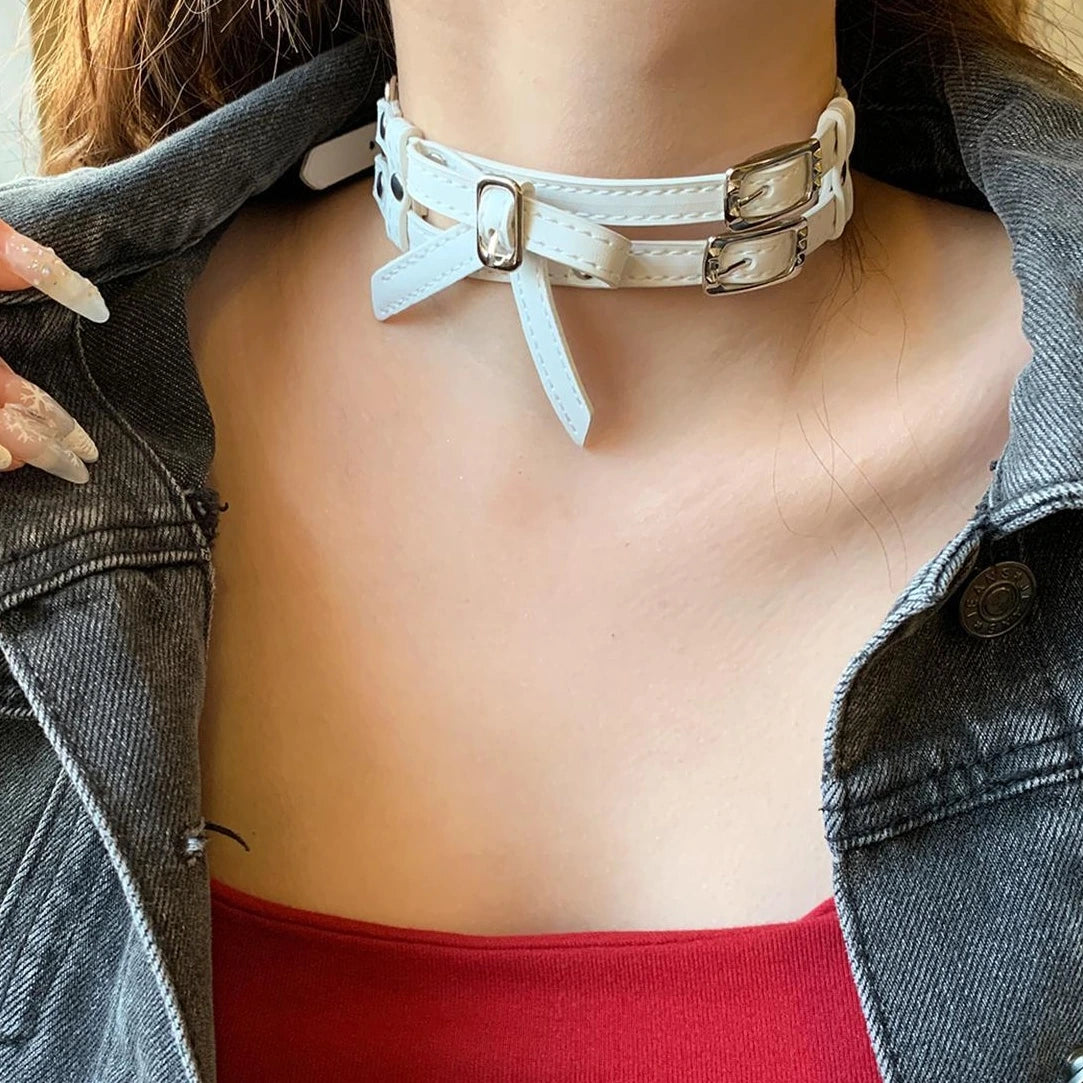 Accessories Y2k Leather Bow Choker Necklace