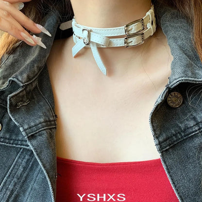 Accessories Y2k Leather Bow Choker Necklace