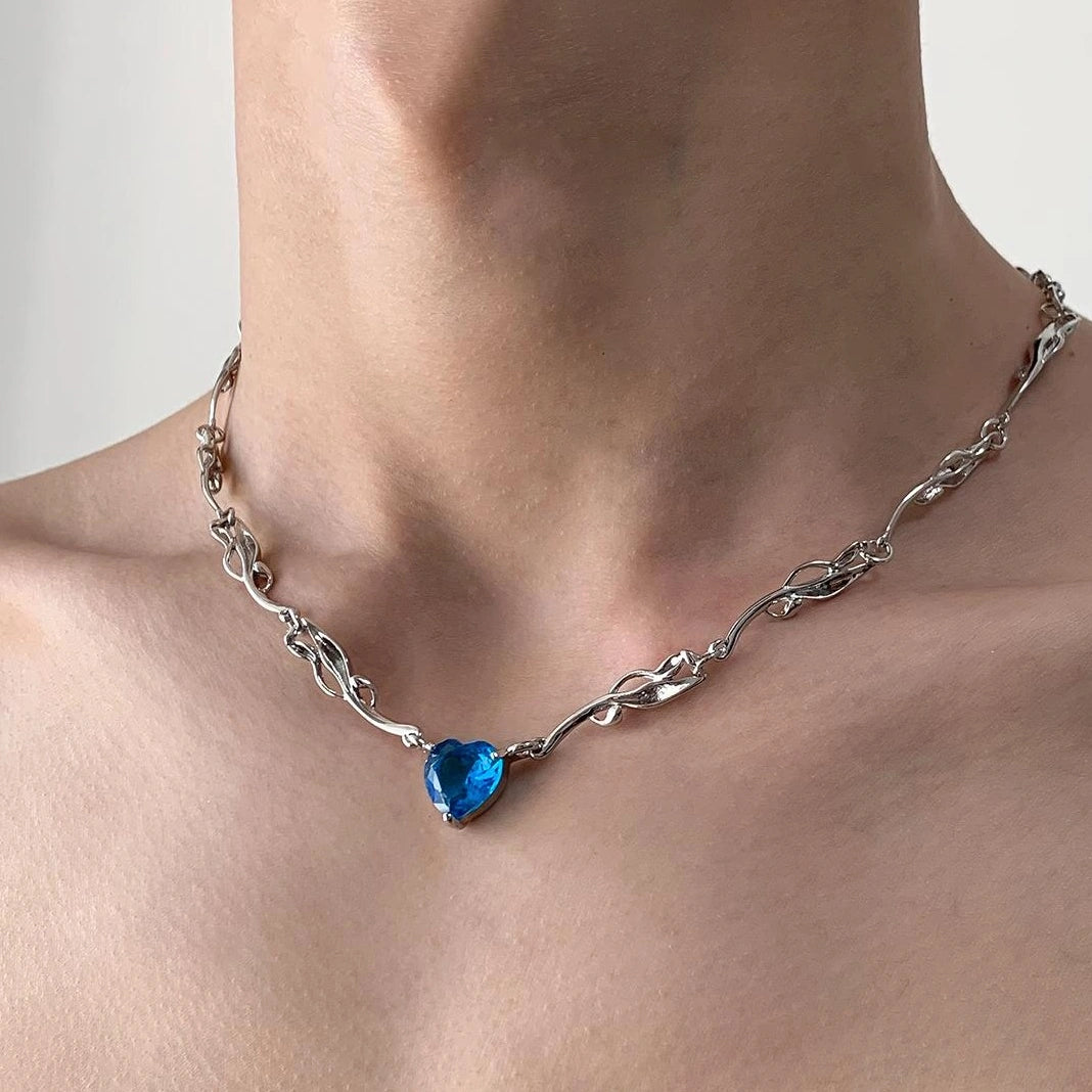 Accessories Y 2 K Blue Heart Pendant Choker Necklace