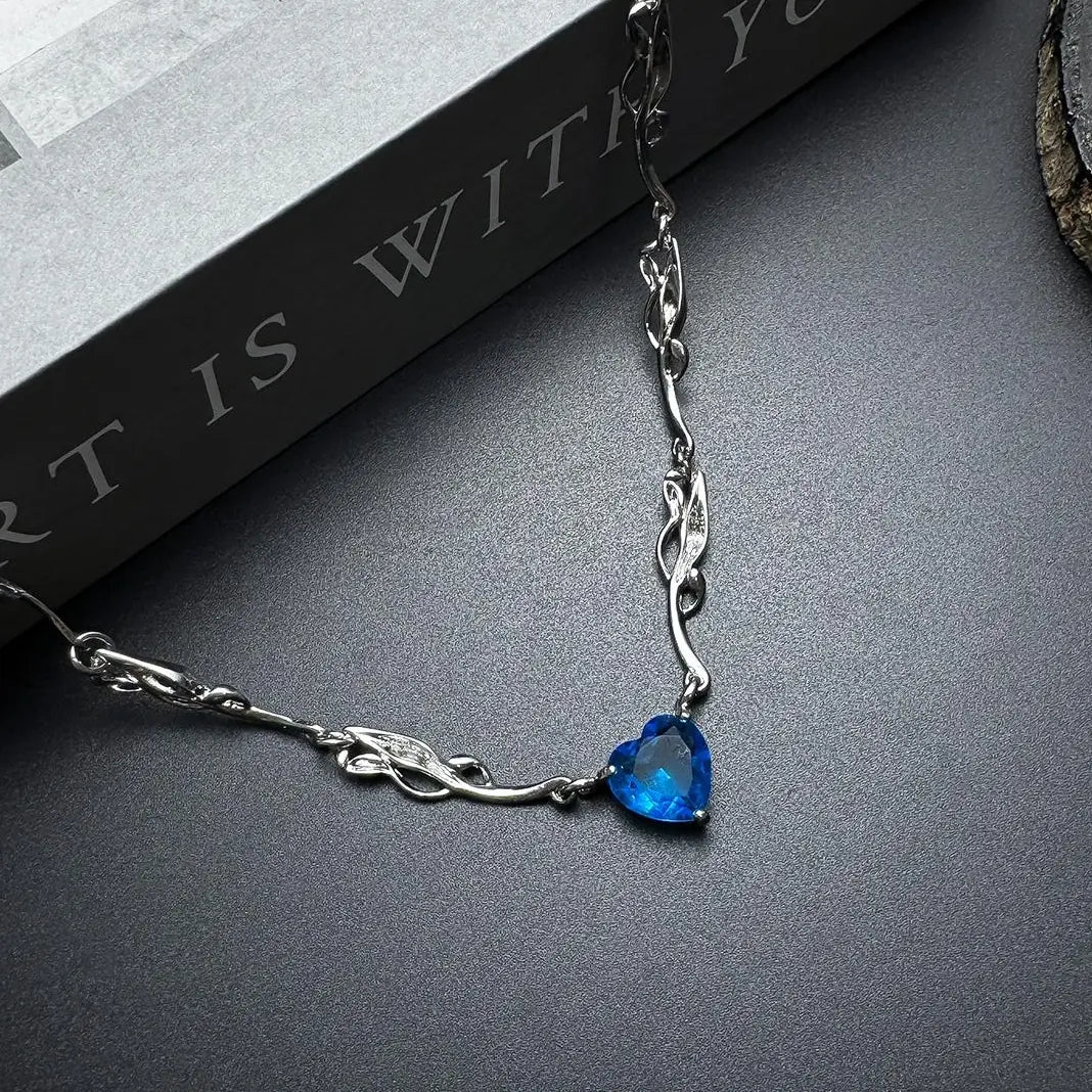 Accessories Y 2 K Blue Heart Pendant Choker Necklace