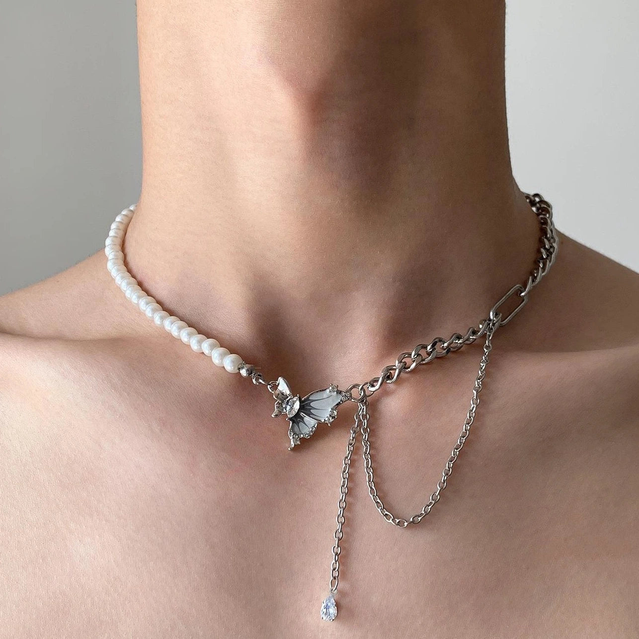 Accessories Zircon Fringe Pearl Choker Necklace