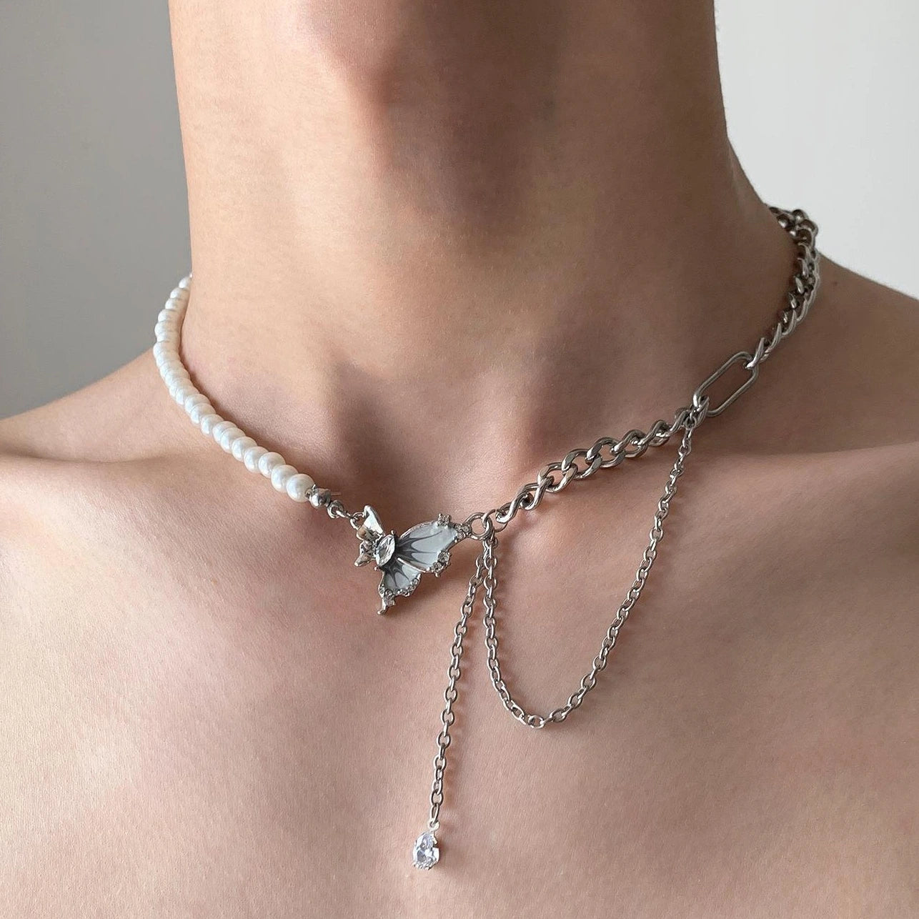 Accessories Zircon Fringe Pearl Choker Necklace