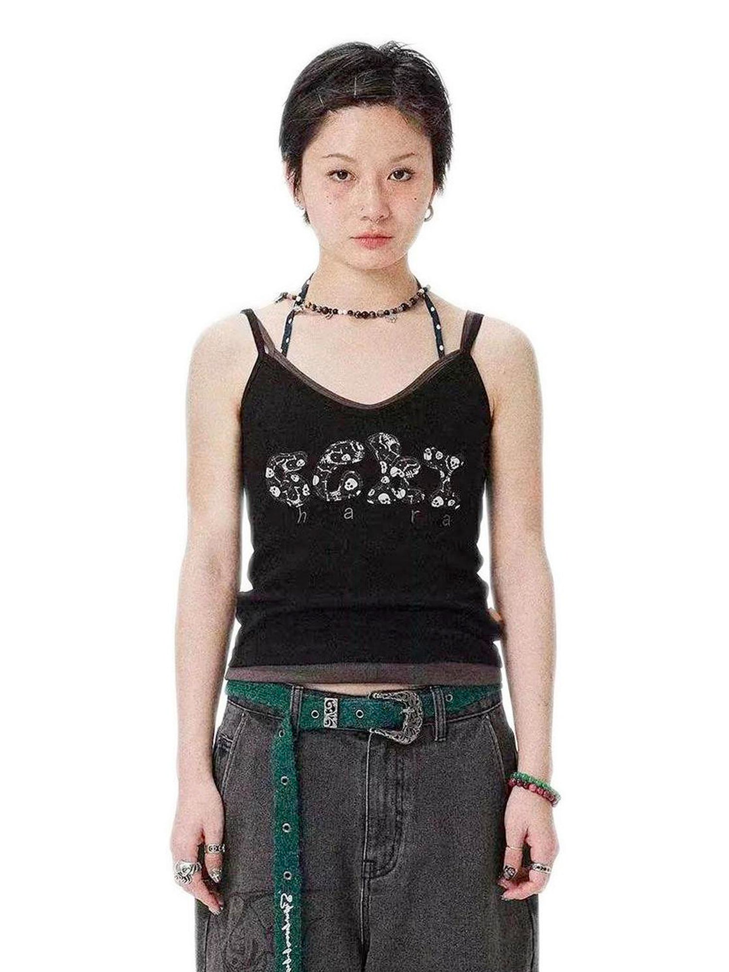 Achihara Brittany Becky Strap WomenS 2024 New Autumn Winter Black Grey Tank Top 21