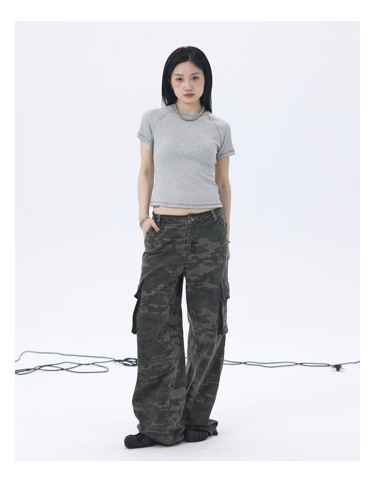 Achihara Cargo Pants Camouflage Pants Retro Wide Leg Casual Work 18