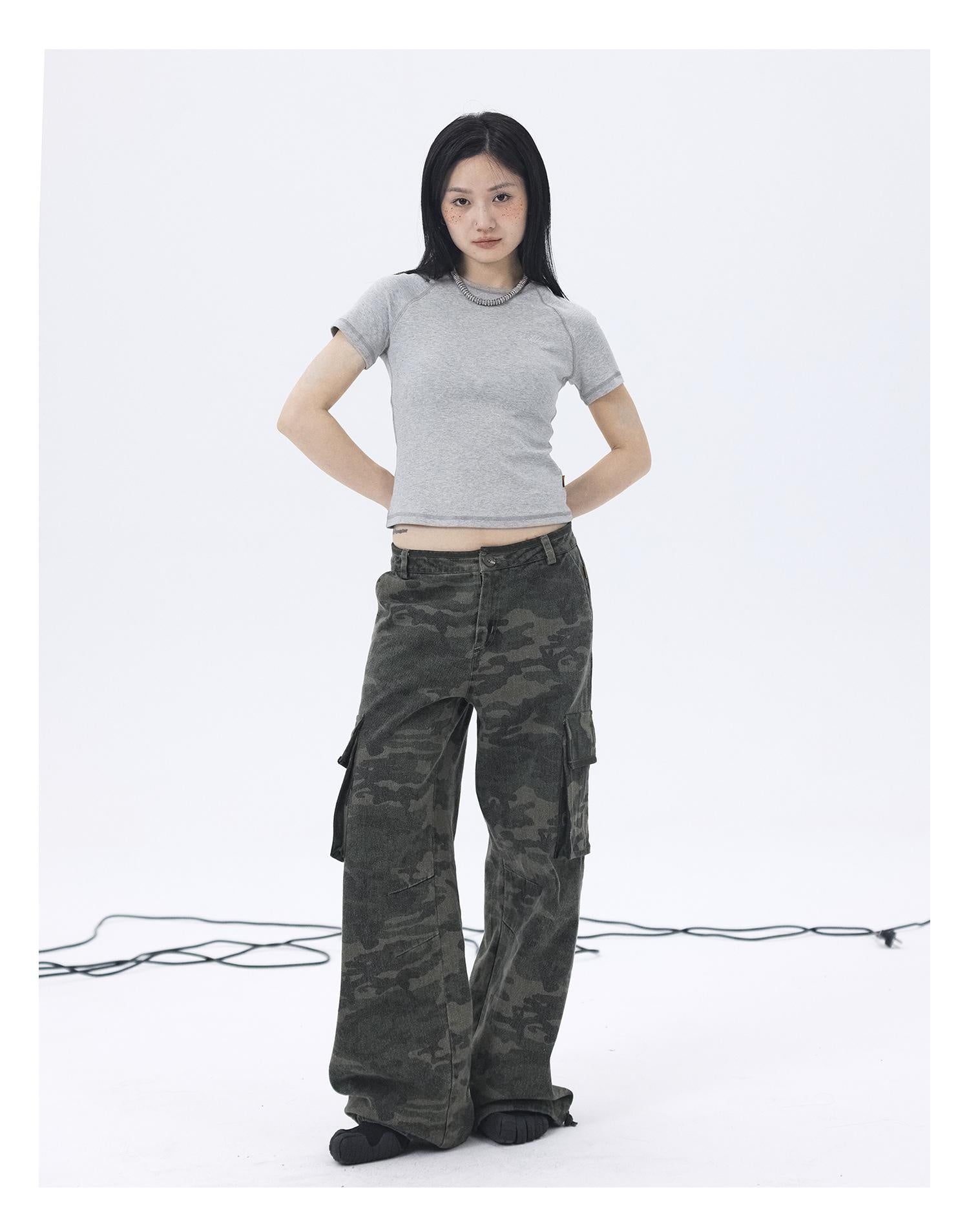 Achihara Cargo Pants Camouflage Pants Retro Wide Leg Casual Work 20