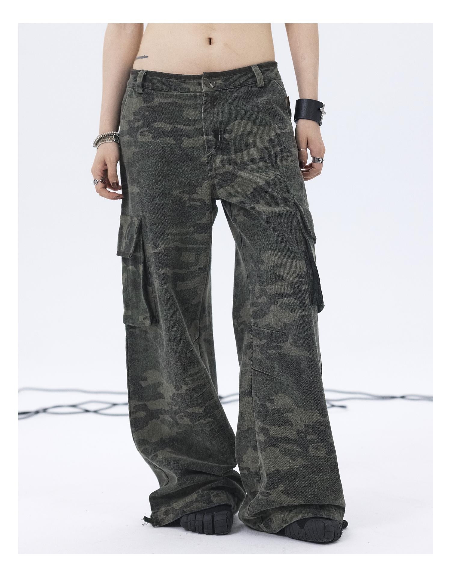 Achihara Cargo Pants Camouflage Pants Retro Wide Leg Casual Work 22