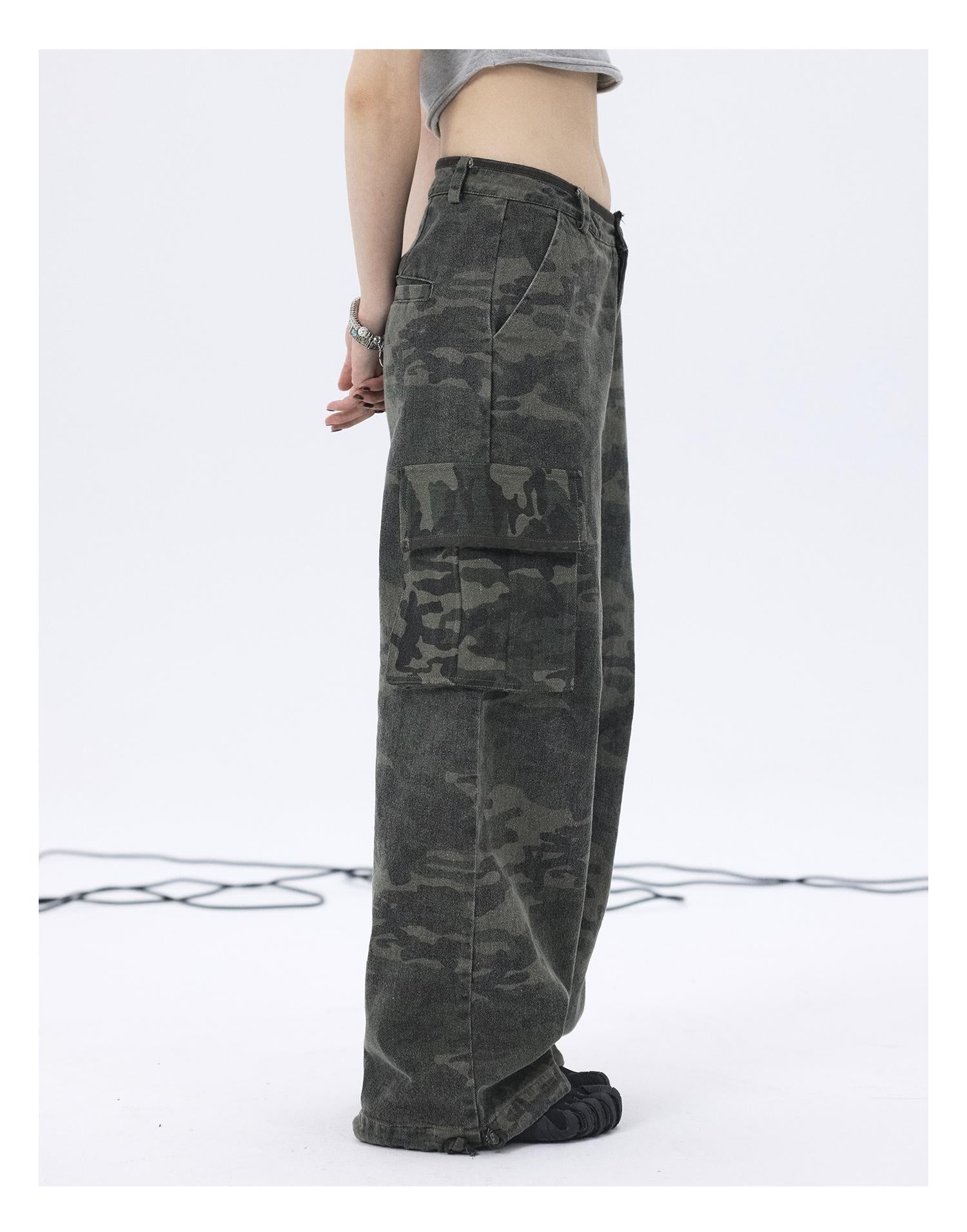 Achihara Cargo Pants Camouflage Pants Retro Wide Leg Casual Work 24