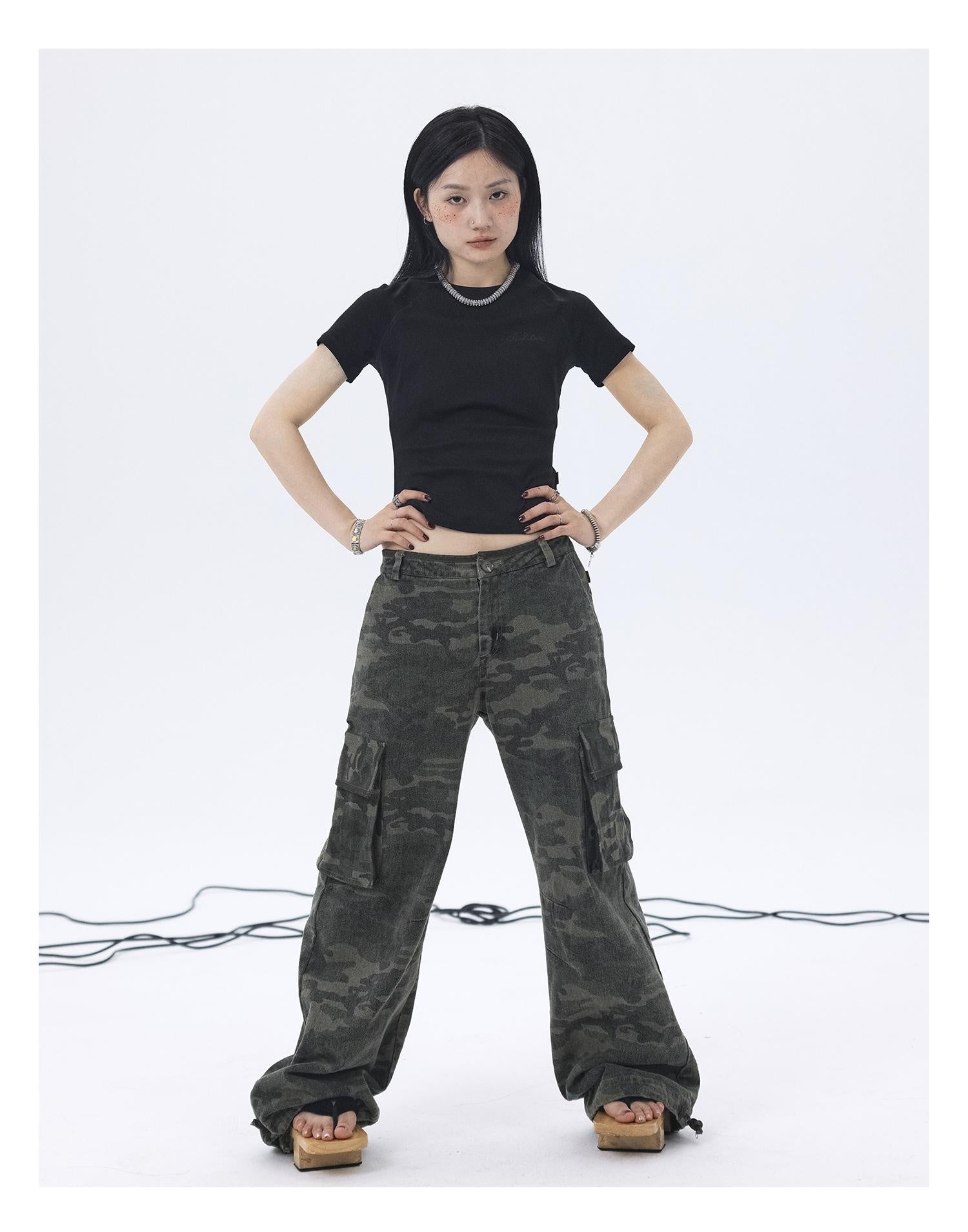 Achihara Cargo Pants Camouflage Pants Retro Wide Leg Casual Work 41