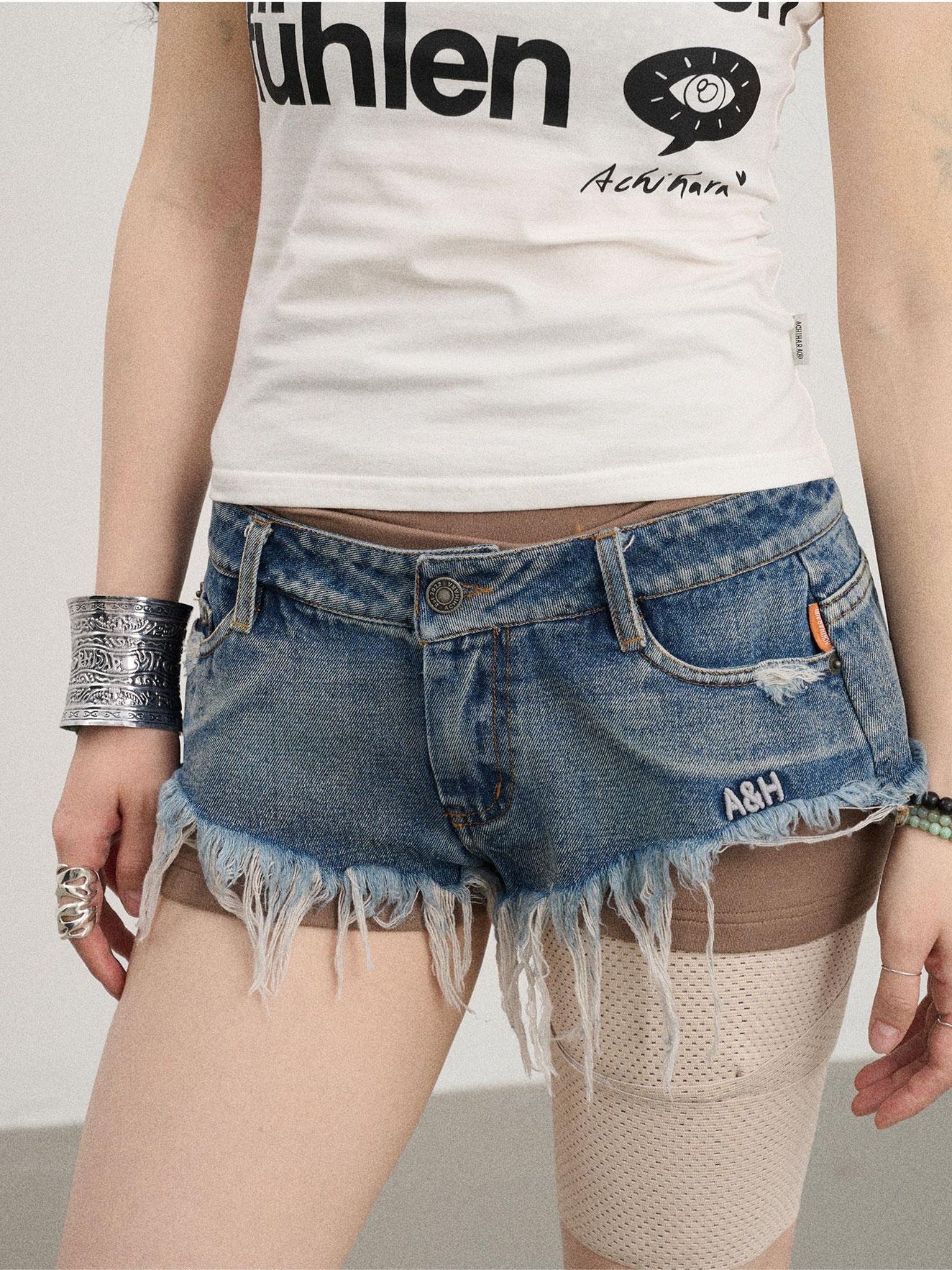 Achihara Edge Tassel Pants 2024 New Summer And Autumn Short Casual Sports Triangle Denim Shorts 20