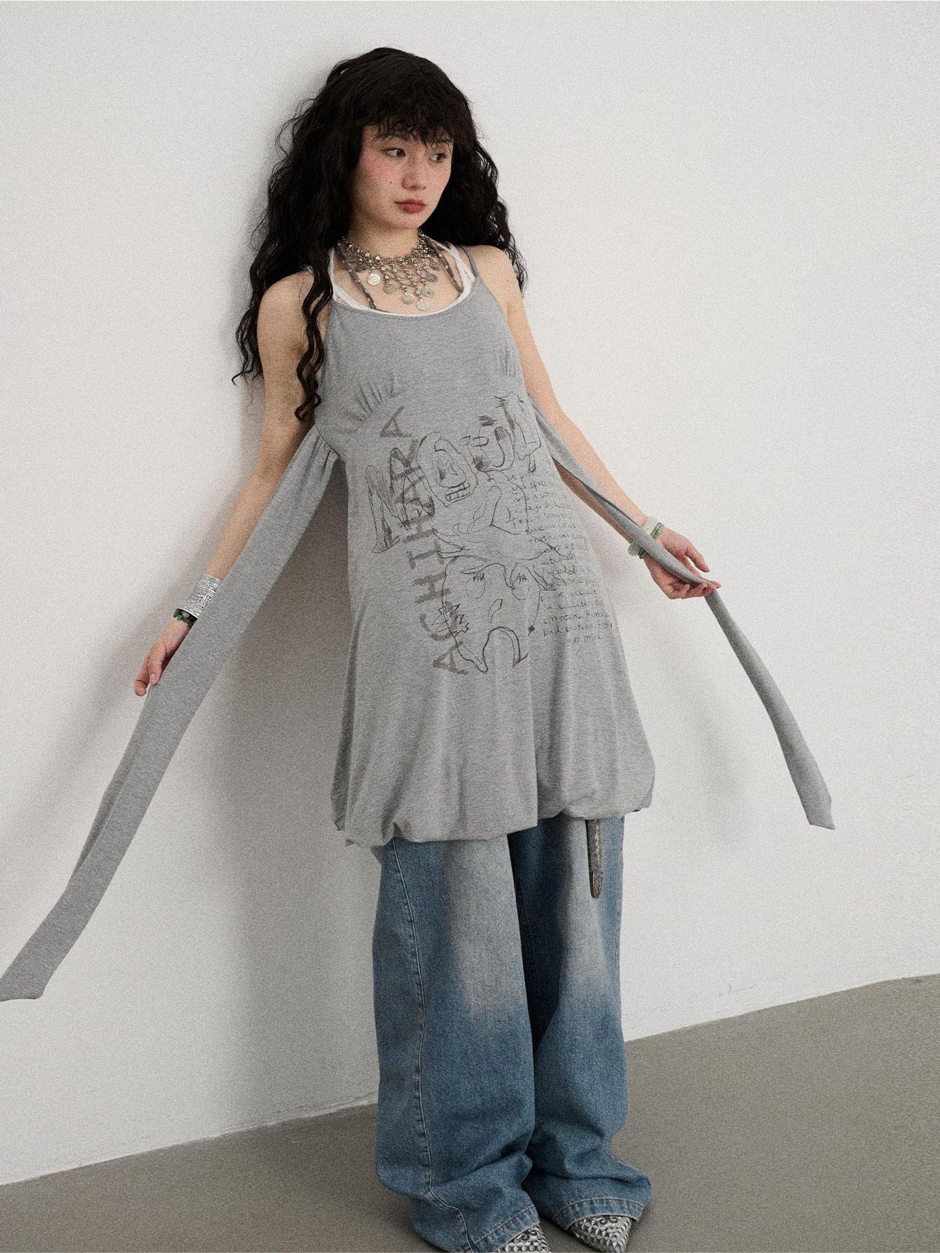 Achihara Emotional Parachute Tank Top  Sleeveless Skirt  Summer And Autumn  Inner Outer Belt  Suspender Dress 22