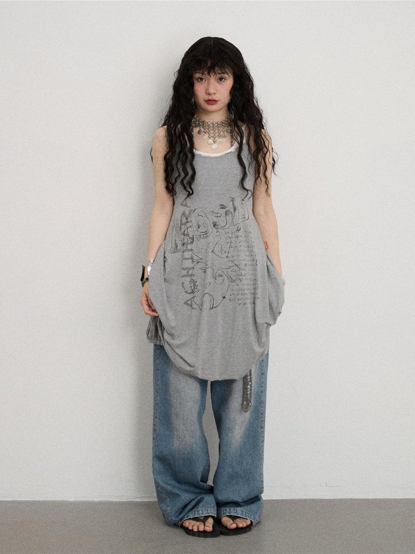 Achihara Emotional Parachute Tank Top  Sleeveless Skirt  Summer And Autumn  Inner Outer Belt  Suspender Dress 26